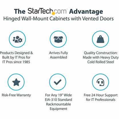 StarTech.com 12U 19" Wall Mount Network Cabinet - 24" Deep Hinged Vented Server Room Enclosure Locking Flexible IT Equipment Rack w/Shelf RK1232WALHM