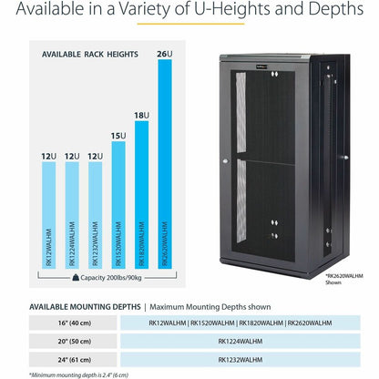 StarTech.com 12U 19" Wall Mount Network Cabinet - 24" Deep Hinged Vented Server Room Enclosure Locking Flexible IT Equipment Rack w/Shelf RK1232WALHM