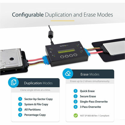 StarTech.com Hard Drive and USB Thumb Drive Duplicator/Eraser, USB Flash and SATA HDD/SSD Disk Cloner/Copier and Wiper, Toolless Sanitizer SU2DUPERA11