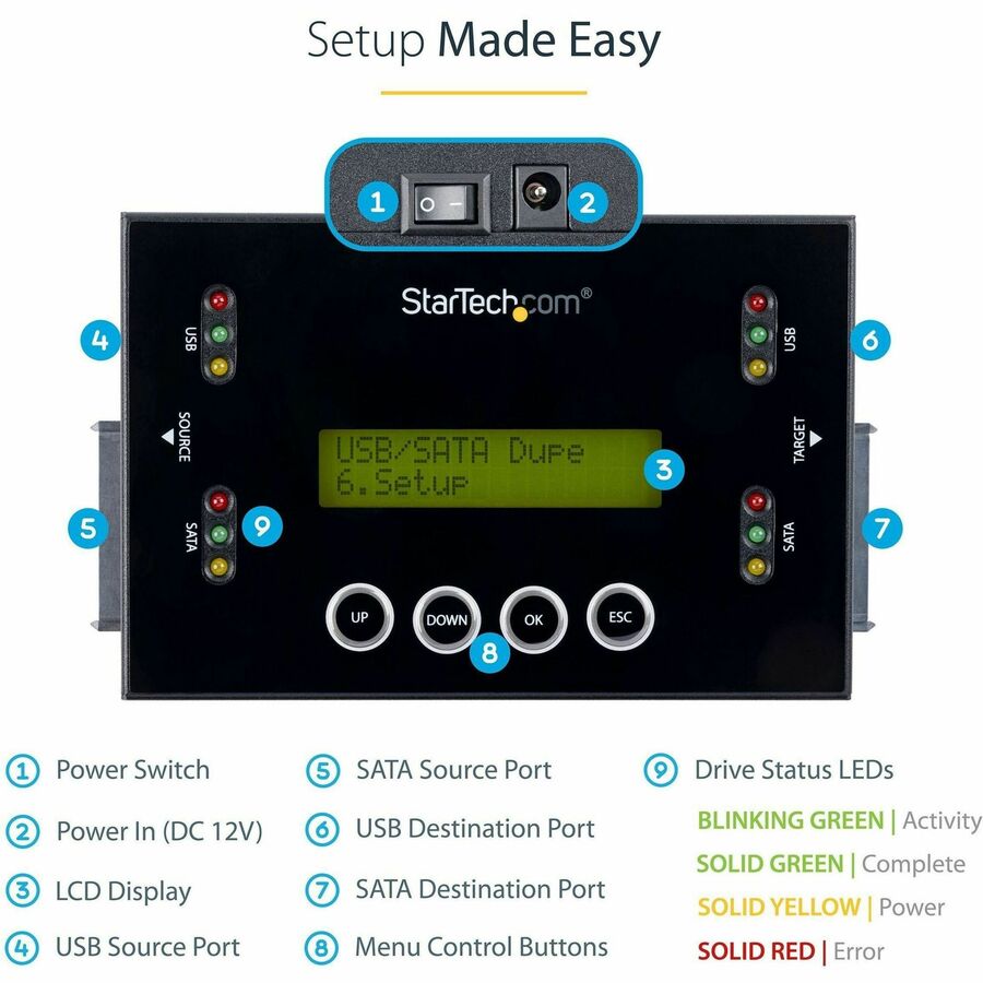 StarTech.com Hard Drive and USB Thumb Drive Duplicator/Eraser, USB Flash and SATA HDD/SSD Disk Cloner/Copier and Wiper, Toolless Sanitizer SU2DUPERA11