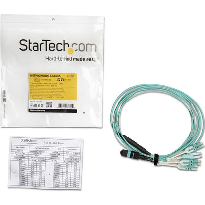 StarTech.com 2m (6ft) MTP(F)/PC to 4x LC/PC Duplex Breakout OM3 Multimode Fiber Optic Cable, 40G, Low Insertion Loss, Fiber Jumper Cord MPO8LCPL2M