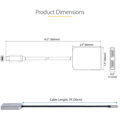 StarTech.com USB-C to Dual HDMI Adapter, USB Type-C Multi-Monitor MST Hub, Dual 4K 60Hz HDMI Laptop Display Extender / Splitter, Windows MST14CD122HD