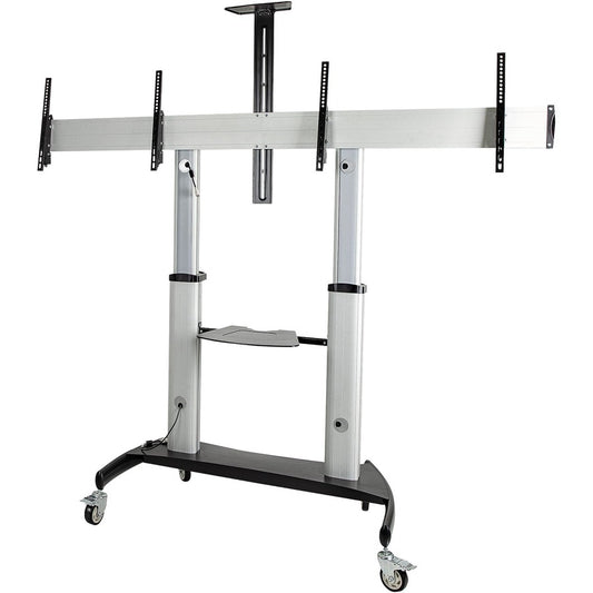 StarTech.com Dual TV Cart, 60in VESA TVs up to 50kg/110lb each, Height Adjustable Mobile Display Mount/Cart, Rolling TV Cart on Wheels STNDMTVDUO