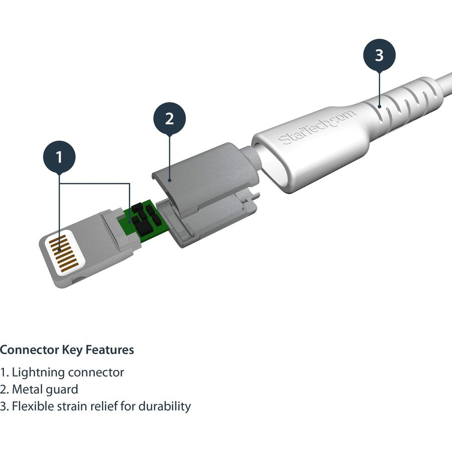 StarTech.com 6 foot/2m Durable White USB-A to Lightning Cable, Rugged Heavy Duty Charging/Sync Cable for Apple iPhone/iPad MFi Certified RUSBLTMM2M