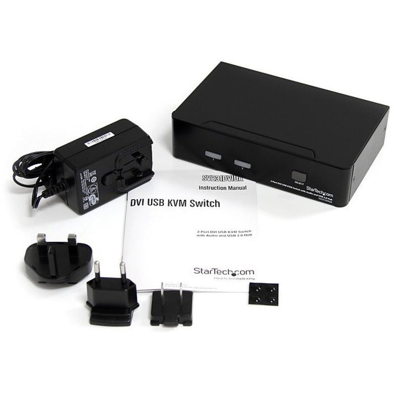 StarTech.com 2 Port DVI + USB KVM Switch with Audio - KVM switch - USB 2.0 Hub - 2 ports - 1 local user - 1U SV231DVIUA