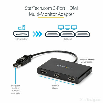 StarTech.com 3-Port Multi Monitor Adapter, DisplayPort to 3x HDMI MST Hub, Triple 1080p, Video Splitter for Extended Desktop Mode, Windows MSTDP123HD