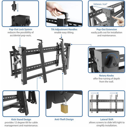 StarTech.com Video Wall Mount - For 45" to 70" Displays - Pop-Out Design - Micro-Adjustment - Steel - VESA Wall Mount - TV Video Wall System VIDWALLMNT