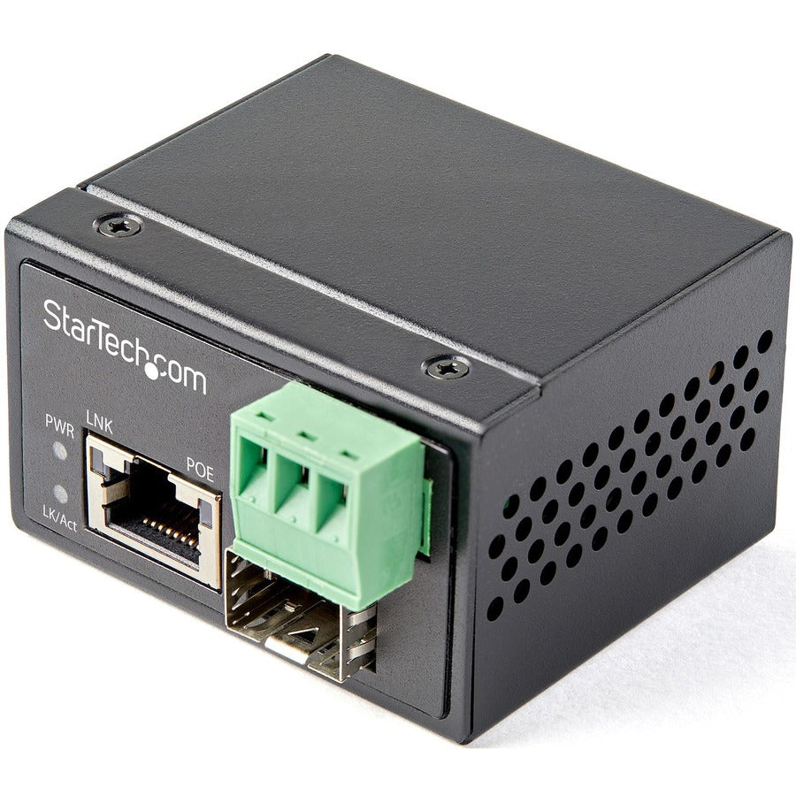 StarTech.com PoE+ Industrial Fiber to Ethernet Media Converter 30W - SFP to RJ45 - SM/MM Fiber to Gigabit Copper Mini Size IP-30 IMC1GSFP30W