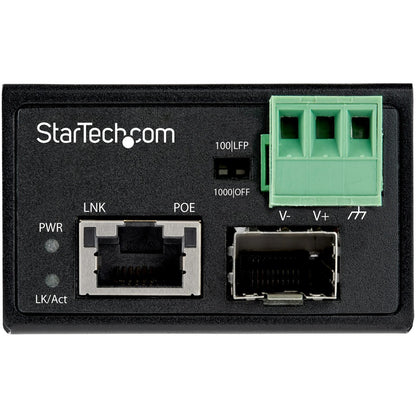 StarTech.com PoE+ Industrial Fiber to Ethernet Media Converter 30W - SFP to RJ45 - SM/MM Fiber to Gigabit Copper Mini Size IP-30 IMC1GSFP30W