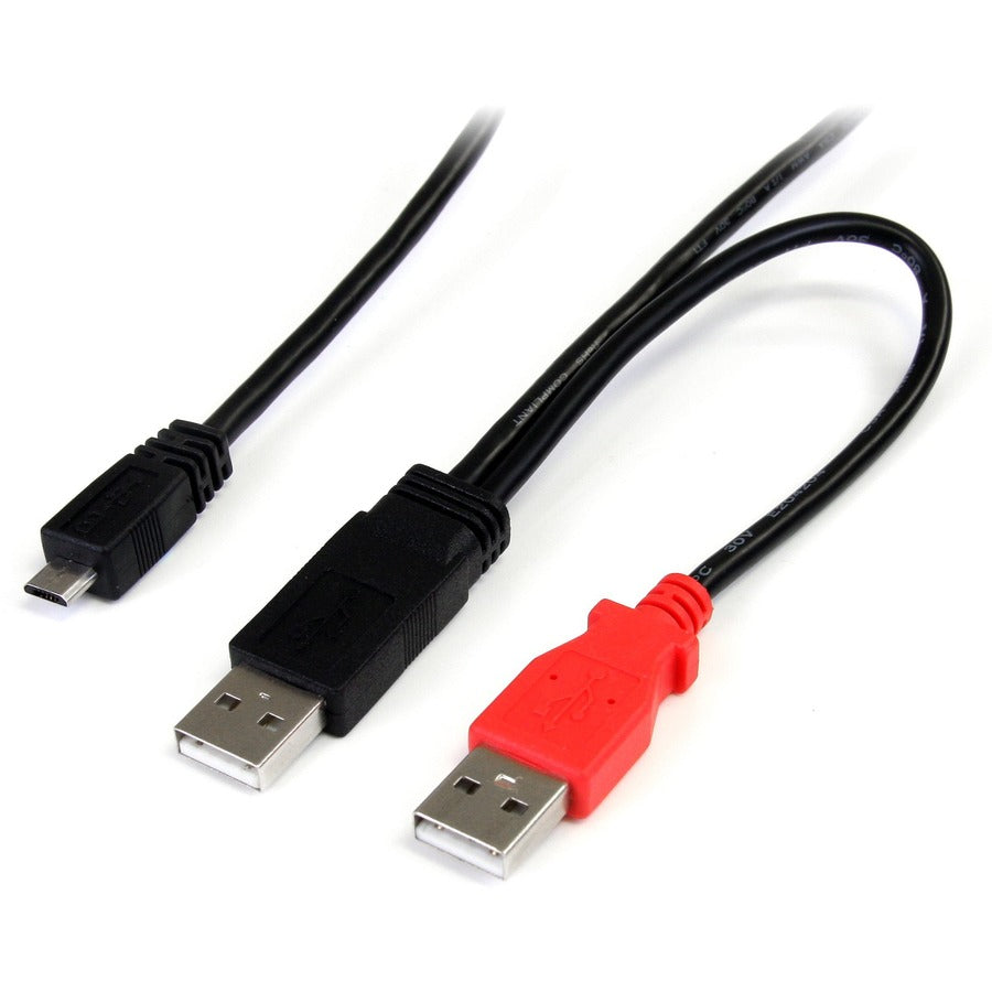 StarTech.com 1 ft USB Y Cable for External Hard Drive - Dual USB A to Micro B USB2HAUBY1