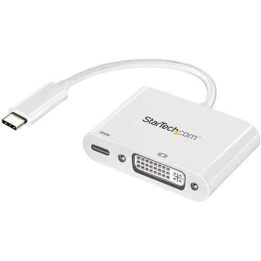 StarTech.com USB C to DVI Adapter with 60W Power Delivery Pass-Through - 1080p USB Type-C to DVI-D Video Display Converter - White CDP2DVIUCPW