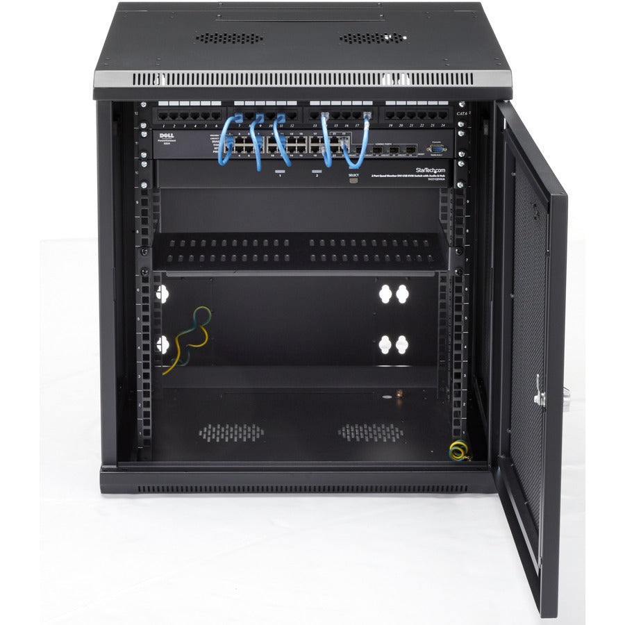 StarTech.com 12U 19" Wall Mount Network Cabinet - 20" Deep Hinged Locking IT Data Enclosure - Flexible Vented Rack w/Shelf - Switch Depth RK1224WALHM