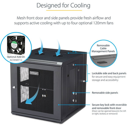 StarTech.com 12U 19" Wall Mount Network Cabinet - 20" Deep Hinged Locking IT Data Enclosure - Flexible Vented Rack w/Shelf - Switch Depth RK1224WALHM