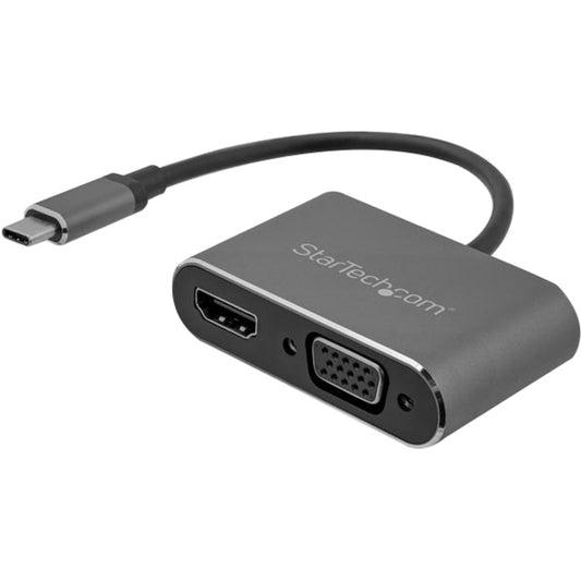 StarTech.com USB C to VGA and HDMI Adapter - Aluminum - USB-C Multiport Adapter - 6 in / 15.24 cm Built-In Cable CDP2HDVGA