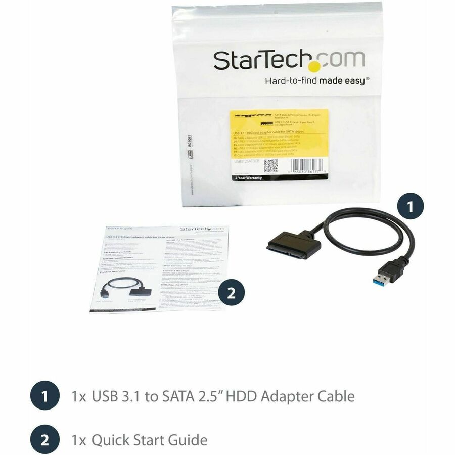 StarTech.com USB 3.1 (10Gbps) Adapter Cable for 2.5" SATA SSD/HDD Drives USB312SAT3CB