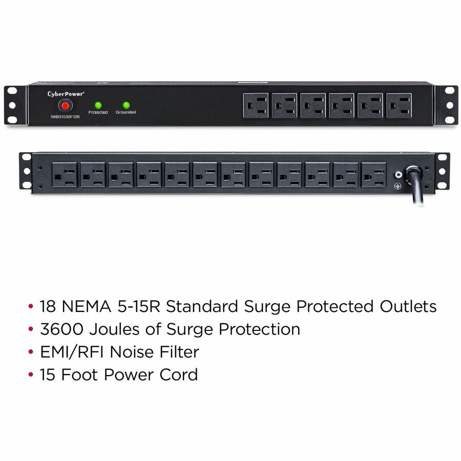 CyberPower Rackbar Surge Suppressor RM 1U RKBS15S6F12R 15A 18-Outlet RKBS15S6F12R