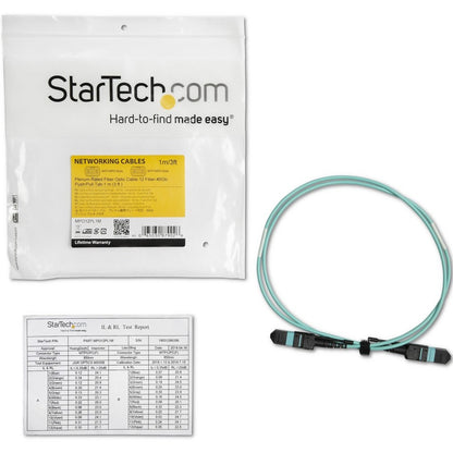 StarTech.com 1m (3ft) MTP(F)/PC OM3 Multimode Fiber Optic Cable, OFNP Plenum, 50/125&micro;m, 40G, Low Insertion Loss, MPO Fiber Jumper Cord MPO12PL1M