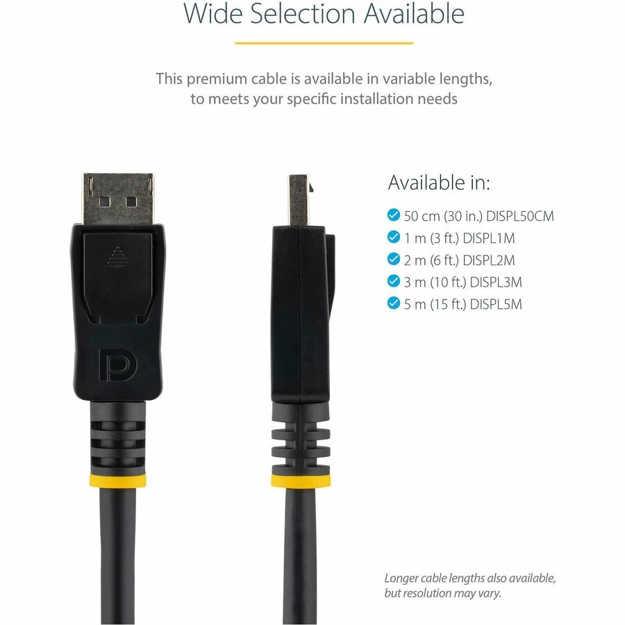 StarTech.com 2m (6ft) DisplayPort 1.2 Cable, 4K x 2K UHD VESA Certified DisplayPort Cable, DP Cable/Cord for Monitor, w/ Latches DISPL2M