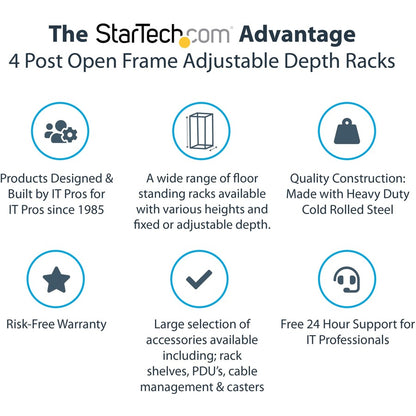 StarTech.com 4-Post 42U Mobile Open Frame Server Rack, 19" Network Rack with Casters, Rolling Rack for Computer/AV/Data/IT Equipment 4POSTRACK42