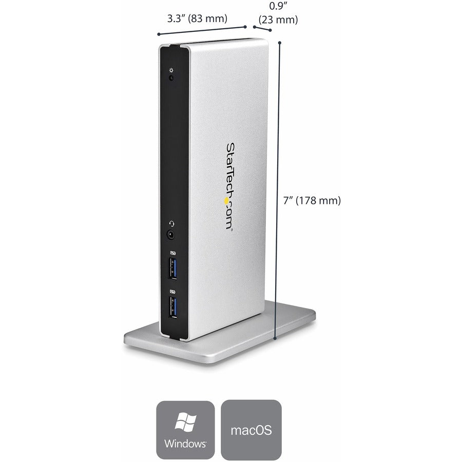 StarTech.com Dual-Monitor USB 3.0 Docking Station - DVI Outputs - Mac & Windows - DVI to VGA & DVI to HDMI Adapters Included - USB3SDOCKDD USB3SDOCKDD