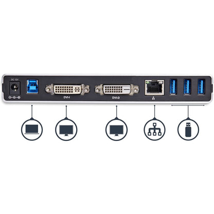 StarTech.com Dual-Monitor USB 3.0 Docking Station - DVI Outputs - Mac & Windows - DVI to VGA & DVI to HDMI Adapters Included - USB3SDOCKDD USB3SDOCKDD