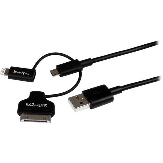 StarTech.com 1m (3 ft) Black Apple 8-pin Lightning or 30-pin Dock Connector or Micro USB to USB Combo Cable for iPhone / iPod / iPad LTADUB1MB