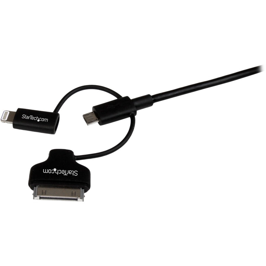 StarTech.com 1m (3 ft) Black Apple 8-pin Lightning or 30-pin Dock Connector or Micro USB to USB Combo Cable for iPhone / iPod / iPad LTADUB1MB