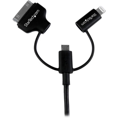 StarTech.com 1m (3 ft) Black Apple 8-pin Lightning or 30-pin Dock Connector or Micro USB to USB Combo Cable for iPhone / iPod / iPad LTADUB1MB