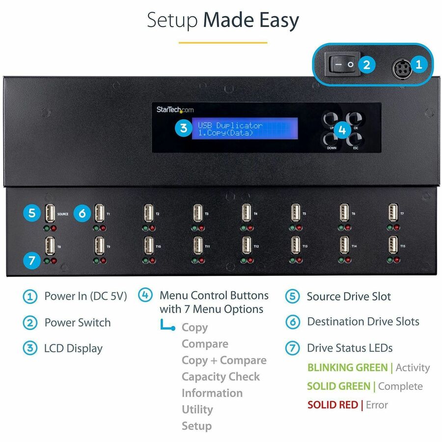 StarTech.com 1:15 Standalone USB Duplicator and Eraser - for USB Flash Drives - Flash Drive Duplicator - USB Copier - USB Thumb Drive Duplicator USBDUPE115