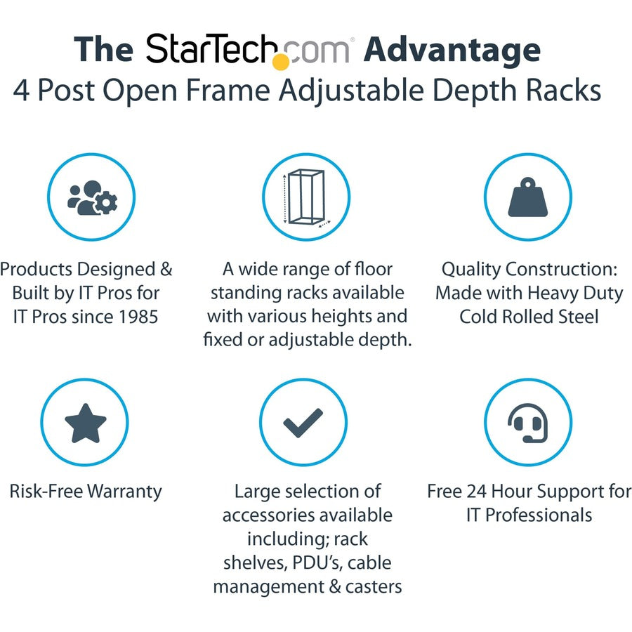 StarTech.com 4-Post 12U Mobile Open Frame Server Rack, 19" Network Rack with Casters, Rolling Rack for Computer/AV/Data/IT Equipment 4POSTRACK12U