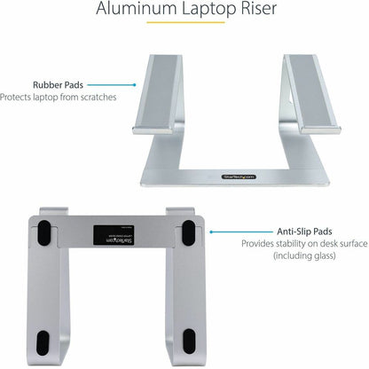 StarTech.com Laptop Stand for Desk, Supports 5kg / 11lb, Aluminum, Silver, Ergonomic Laptop Riser, Portable Laptop Holder for Desk LAPTOP-STAND-SILVER