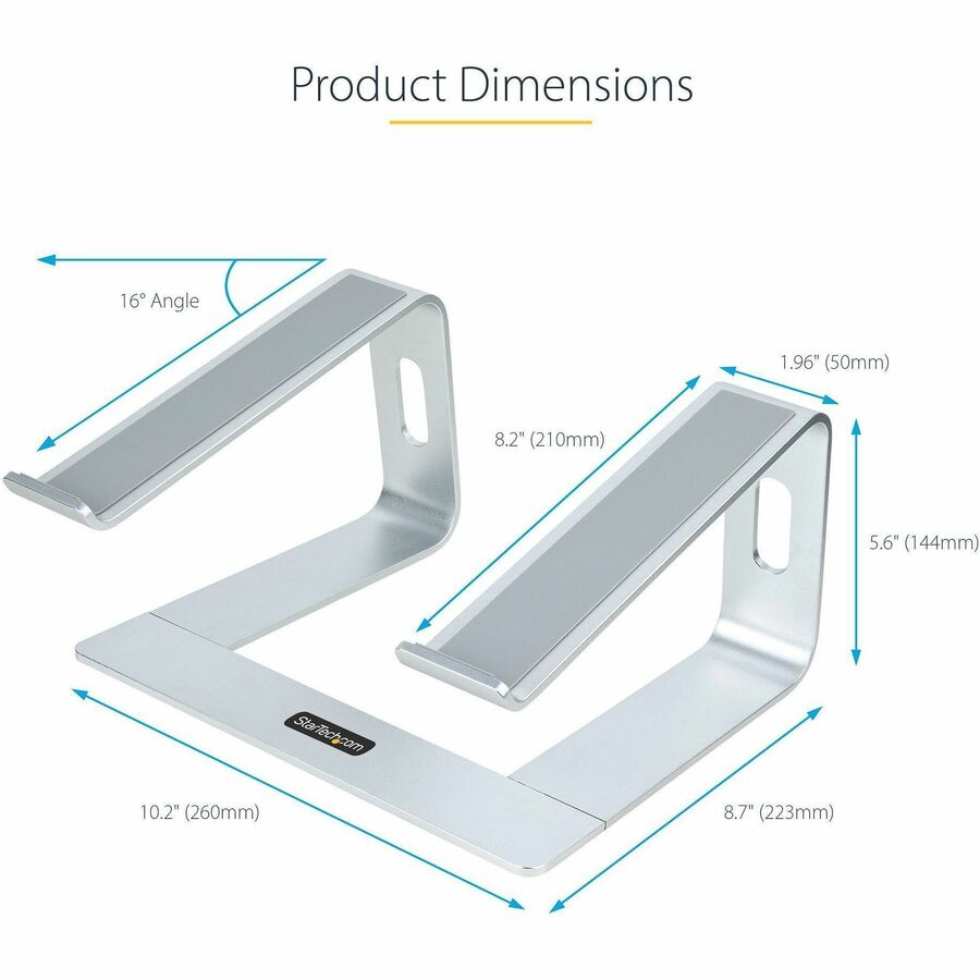 StarTech.com Laptop Stand for Desk, Supports 5kg / 11lb, Aluminum, Silver, Ergonomic Laptop Riser, Portable Laptop Holder for Desk LAPTOP-STAND-SILVER