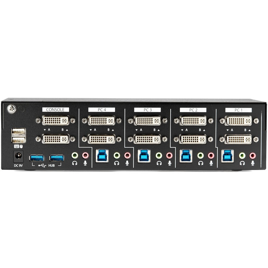 StarTech.com 4 Port Dual Monitor DVI KVM Switch - Dual Screen Display Compact USB KVM Switch with USB 3.0 Hub & Audio - TAA Compliant SV431DD2DU3A