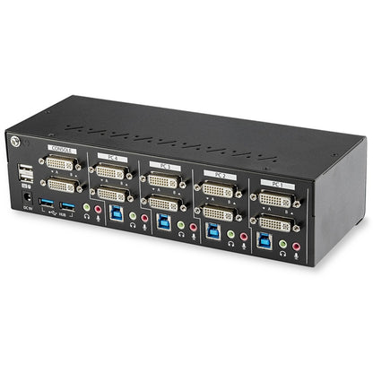 StarTech.com 4 Port Dual Monitor DVI KVM Switch - Dual Screen Display Compact USB KVM Switch with USB 3.0 Hub & Audio - TAA Compliant SV431DD2DU3A