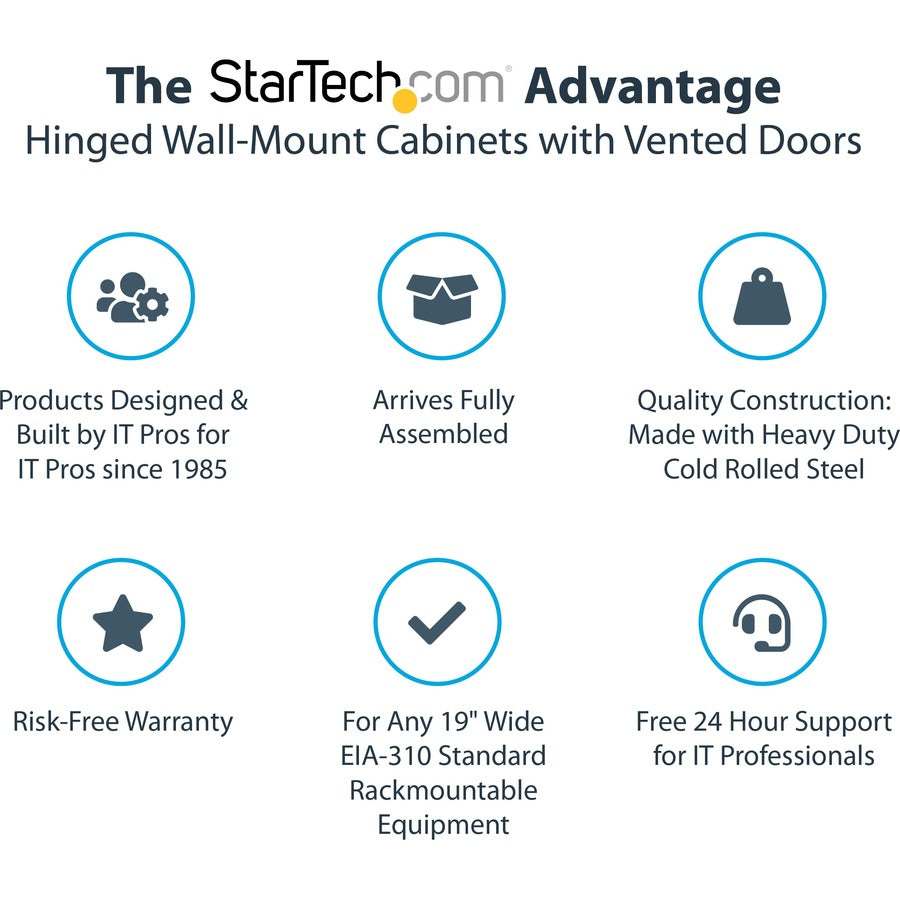 StarTech.com 18U 19" Wall Mount Network Cabinet - 16" Deep Hinged Locking Flexible IT Data Equipment Rack Vented Switch Enclosure w/Shelf RK1820WALHM