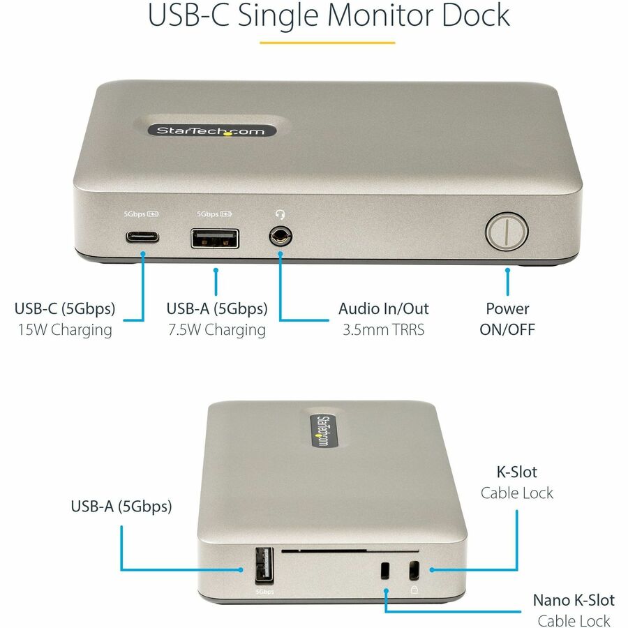 StarTech.com USB C Dock, USB-C to DisplayPort 4K 30Hz or VGA, 65W PD3.0, 4-Port USB 3.1 Gen 1 Hub, GbE, Universal USB C Docking Station DKM30CHDPD