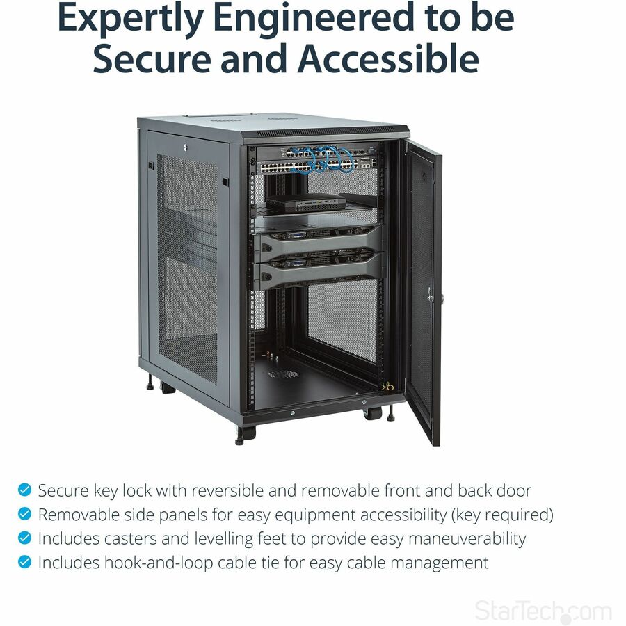 StarTech.com 4-Post 18U Server Rack Cabinet, 19" Data Rack Cabinet for Computer / IT Equipment, Home Network Rack, Half Height Server Rack RK1833BKM