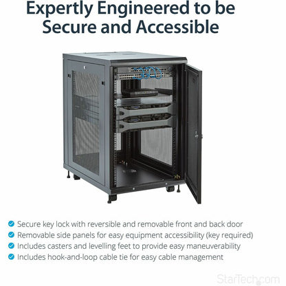 StarTech.com 4-Post 18U Server Rack Cabinet, 19" Data Rack Cabinet for Computer / IT Equipment, Home Network Rack, Half Height Server Rack RK1833BKM