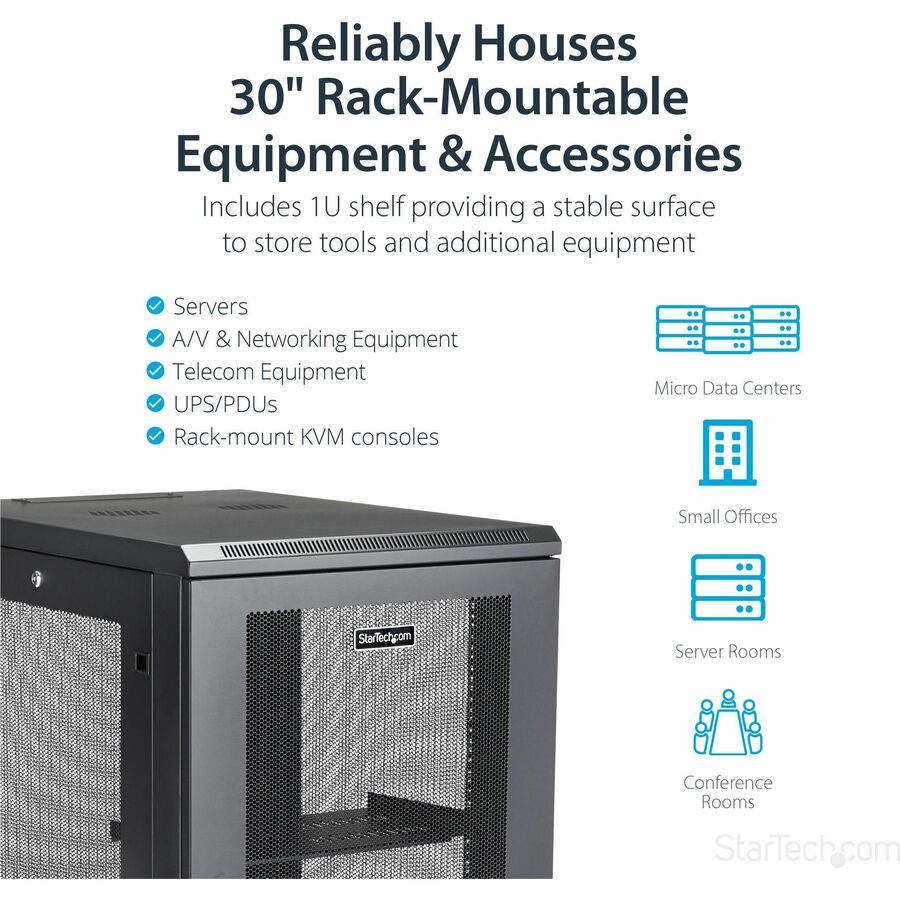 StarTech.com 4-Post 18U Server Rack Cabinet, 19" Data Rack Cabinet for Computer / IT Equipment, Home Network Rack, Half Height Server Rack RK1833BKM