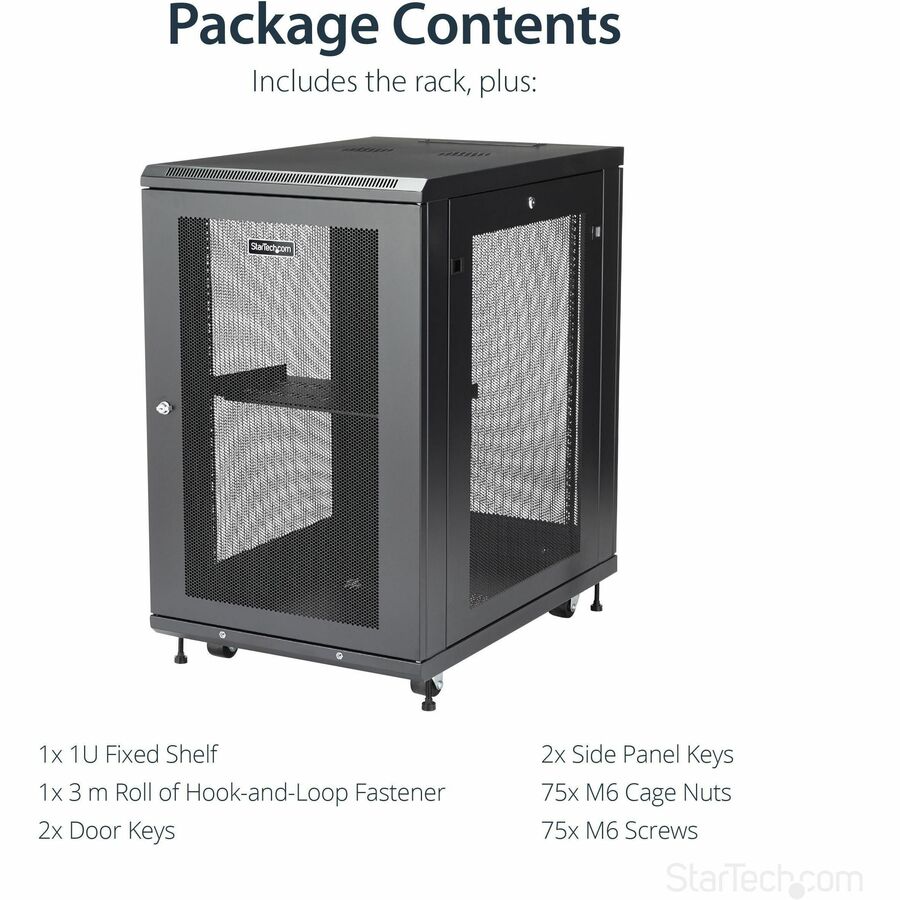 StarTech.com 4-Post 18U Server Rack Cabinet, 19" Data Rack Cabinet for Computer / IT Equipment, Home Network Rack, Half Height Server Rack RK1833BKM