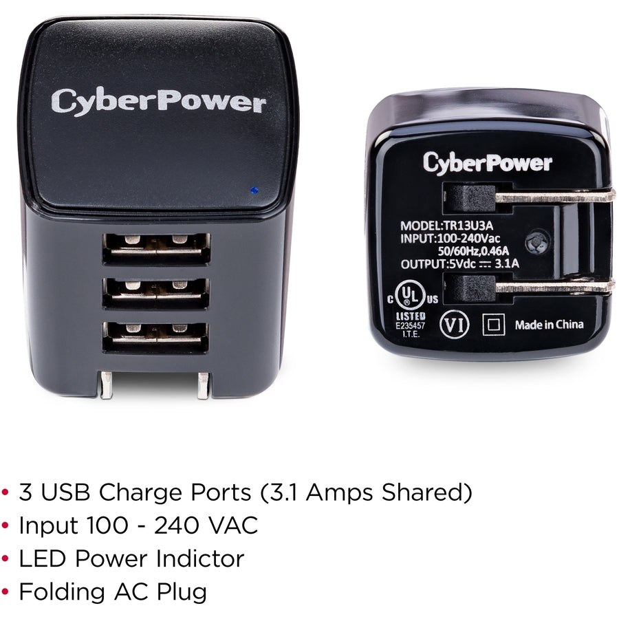 Chargeur USB CyberPower TR13U3A avec 3 ports de type A TR13U3A