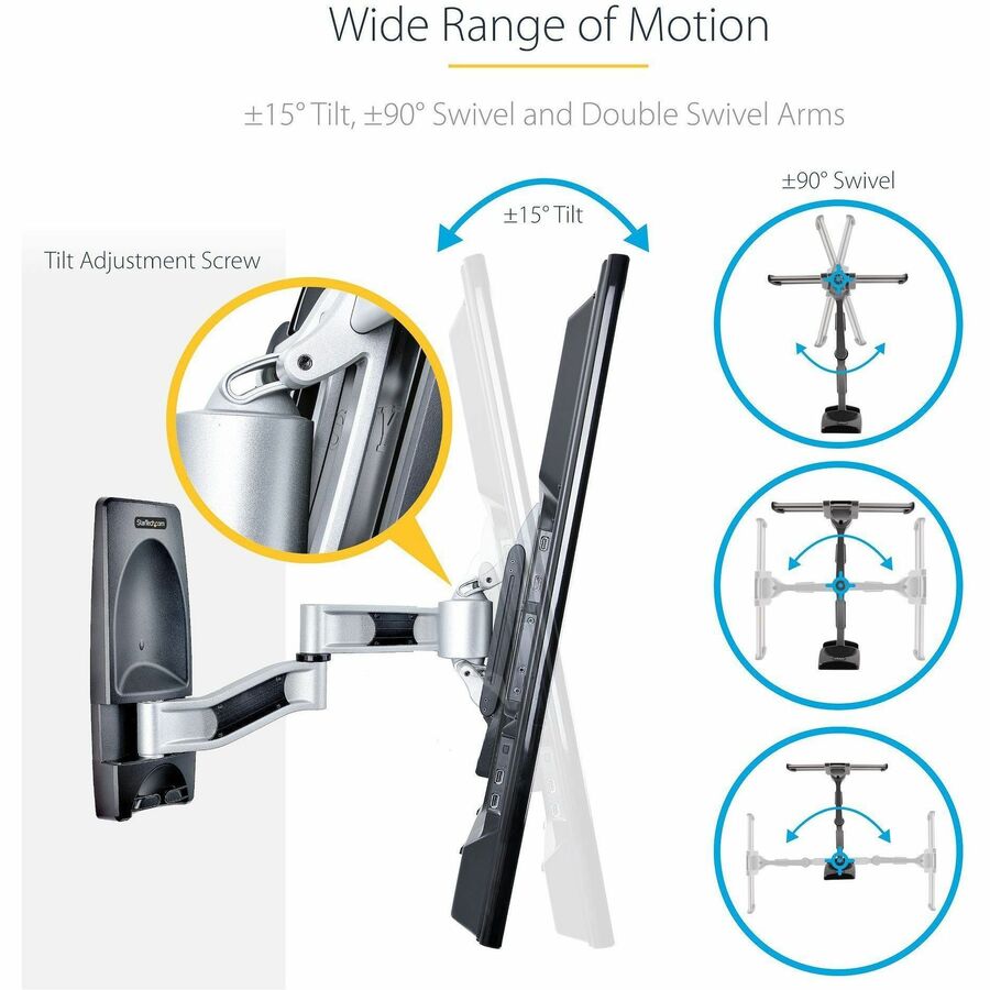 StarTech.com Articulating TV Wall Mount, VESA Wall Mount TV Bracket for 65 inch/99lb/Curved TVs, Corner Adjustable Low Profile Wall Mount TV-WALL-MOUNT-65FS