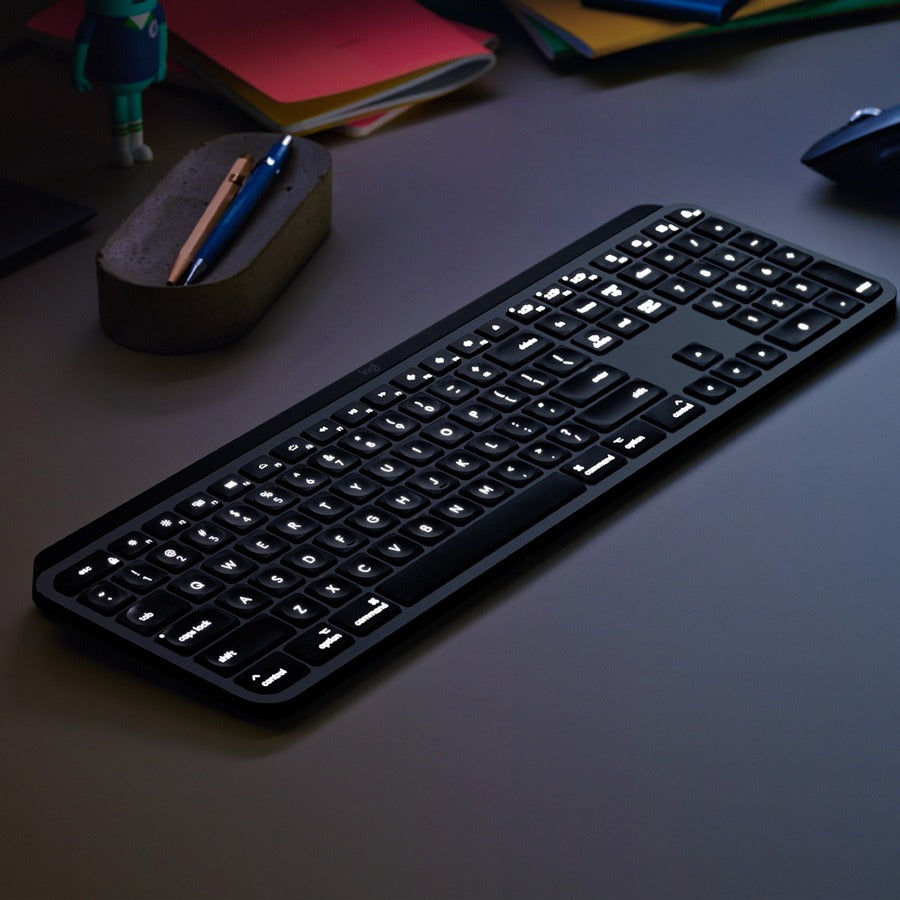 Logitech MX Keys Advanced Wireless Illuminated Keyboard for Mac, Tactile Responsive Typing, Backlighting, Bluetooth, USB-C, Apple macOS, Metal Build, Space Gray 920-009552