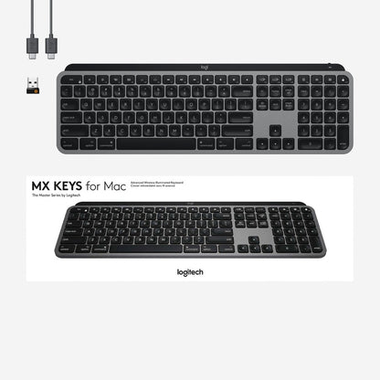 Logitech MX Keys Advanced Wireless Illuminated Keyboard for Mac, Tactile Responsive Typing, Backlighting, Bluetooth, USB-C, Apple macOS, Metal Build, Space Gray 920-009552