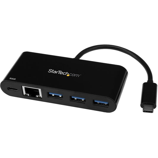 StarTech.com 3 Port USB-C Hub with Gigabit Ethernet & 60W Power Delivery Passthrough - USB-C to 3xUSB-A - 5Gbps USB 3.0 Type-C Adapter Hub HB30C3AGEPD