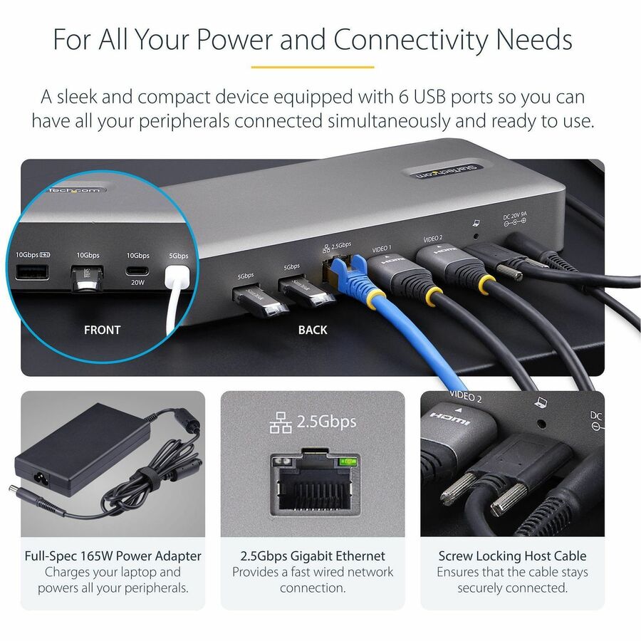 StarTech.com USB4 Docking Station, USB-C 40Gbps, up to Dual 4K 60Hz HDMI, Multi-Monitor Dock, 6-Port USB Hub, 2.5GbE, 100W Power Delivery 155NA-USB4-DOCK