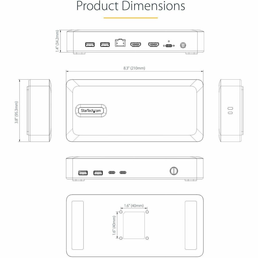 StarTech.com USB4 Docking Station, USB-C 40Gbps, up to Dual 4K 60Hz HDMI, Multi-Monitor Dock, 6-Port USB Hub, 2.5GbE, 100W Power Delivery 155NA-USB4-DOCK