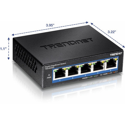 TRENDnet 5-Port Gigabit EdgeSmart Switch; TEG-S50ES; 5 x Gigabit Ports; 10Gbps Switch Capacity; Ethernet Network Desktop Switch; Managed Smart Gigabit Switch; Metal; Fanless; Lifetime Protection TEG-S50ES