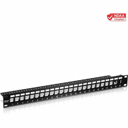 TRENDnet 24-Port Blank Keystone 1U Patch Panel, 1U 19" Metal Rackmount Housing, Recommended With TC-K25C6 & TC-K50C6 Cat6 Keystone Jacks (Sold Separately), Black, TC-KP24 TC-KP24