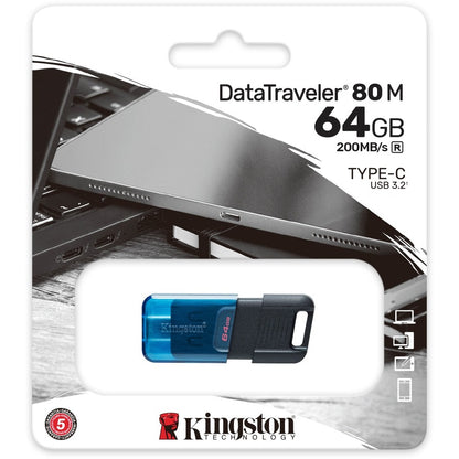 Clé USB 3.2 (1ère génération) Type C Kingston DataTraveler 80 M 64 Go DT80M/64 Go